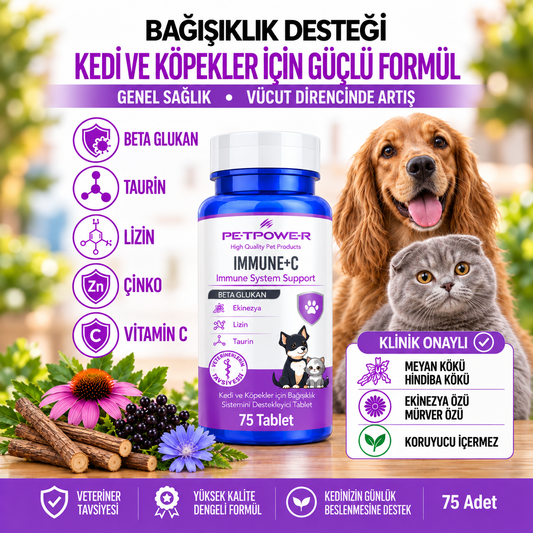 Kedi Köpek Bağışıklık Sistemi Desteği, Beta Glukan, C Vitamini, Taurin Tablet 75 Adet