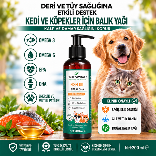 Kedi Köpek Balık Yağı, Fish Oil Omega 3 & 6 (EPA DHA) Cilt ve Tüy Bakımı 200 ml