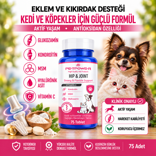 Kedi Köpek Eklem Sağlığı, Kas ve Kıkırdak Destekleyici - Glukozamin, Kondroitin, MSM Tablet 75 Adet