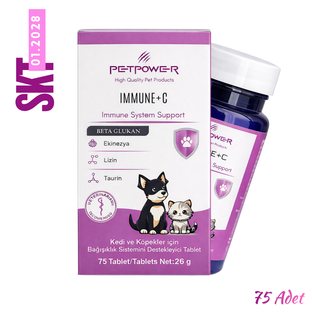 Kedi Köpek Bağışıklık Sistemi Desteği, Beta Glukan, C Vitamini, Taurin Tablet 75 Adet