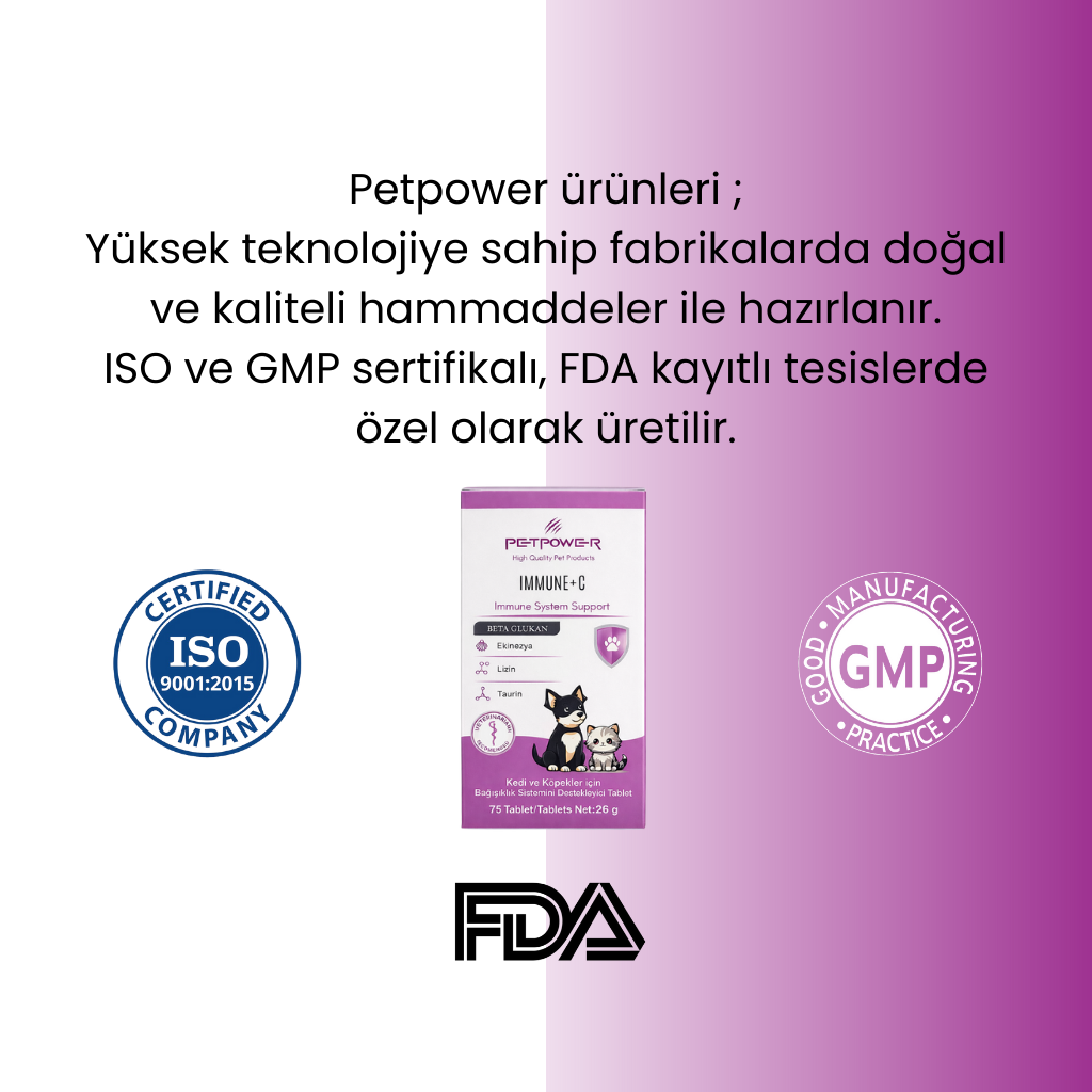 Kedi Köpek Bağışıklık Sistemi Desteği, Beta Glukan, C Vitamini, Taurin Tablet 75 Adet