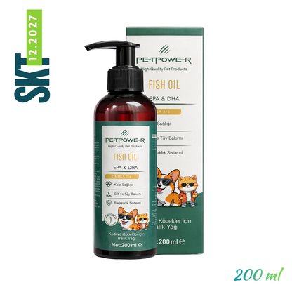 Kedi Köpek Balık Yağı, Fish Oil Omega 3 & 6 (EPA DHA) Cilt ve Tüy Bakımı 200 ml