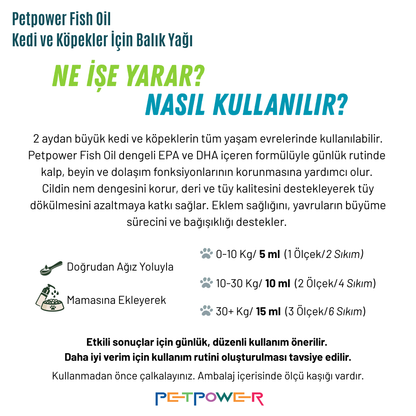 Kedi Köpek Balık Yağı, Fish Oil Omega 3 & 6 (EPA DHA) Cilt ve Tüy Bakımı 200 ml