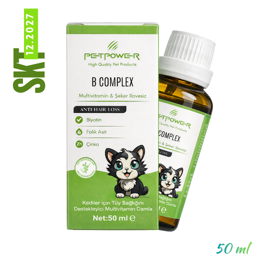 Kediler için Tüy Dökülmesini Azaltıcı Biyotin, Folik Asit, Çinko, Multivitamin Damla 50 ml