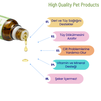 Kediler için Tüy Dökülmesini Azaltıcı Biyotin, Folik Asit, Çinko, Multivitamin Damla 50 ml