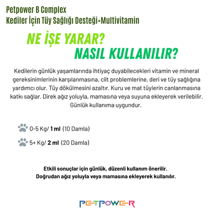 Kediler için Tüy Dökülmesini Azaltıcı Biyotin, Folik Asit, Çinko, Multivitamin Damla 50 ml