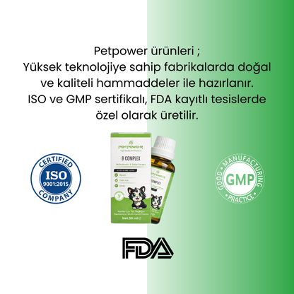 Kediler için Tüy Dökülmesini Azaltıcı Biyotin, Folik Asit, Çinko, Multivitamin Damla 50 ml