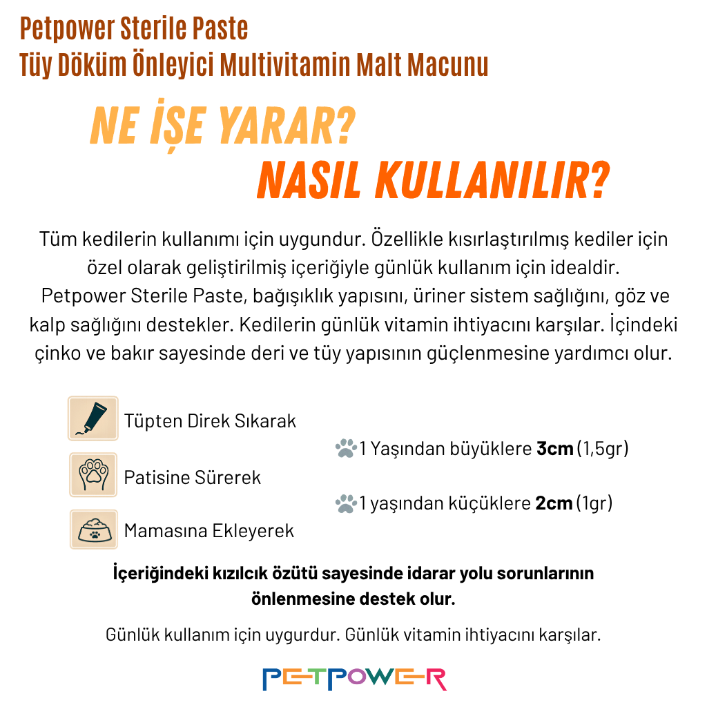Tüy Dökümü Önleyici Kedi Maltı 100 gr - Üriner Sistem Desteği, Taurin ve Multivitaminli Malt Macunu